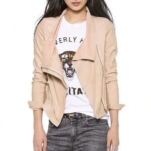NWT MUUBAA YOGI DRAPED LEATHER SOFT JACKET NUDE US 4 (XS S) UK 8